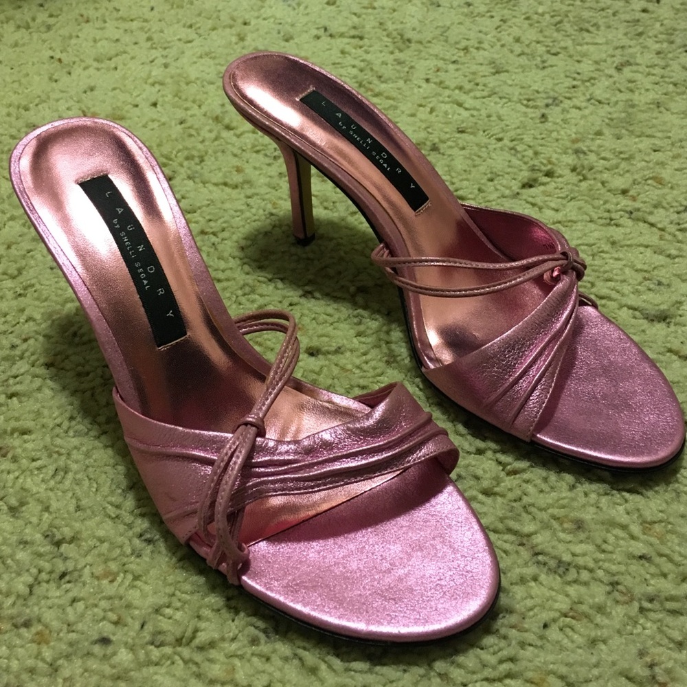 Laundry By Shelli Segal Metallic Pink Strappy Heel Slides
